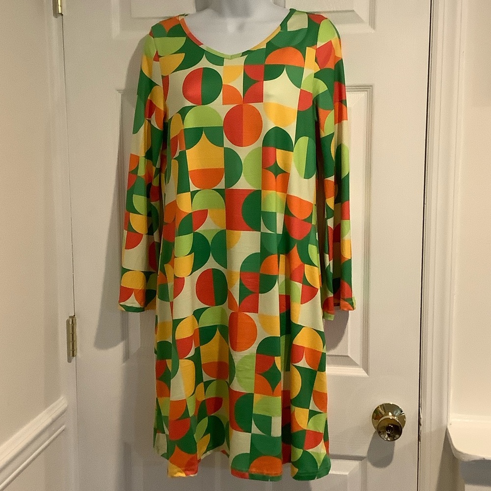DEEROSE Multi Colored Neon GoGo Geometric Disco Retro 70’s Studio 54 Dress M